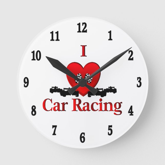 I Heart Car Racing Black Numbers Round Clock (Front)