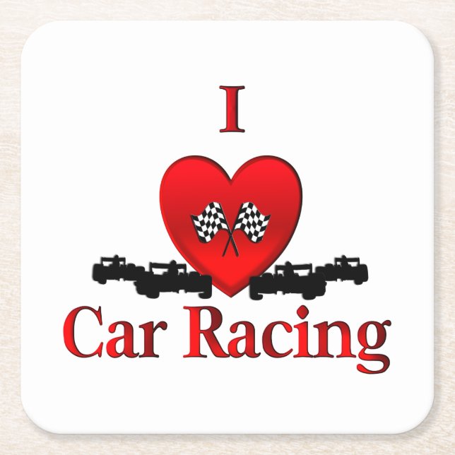 I Heart Car Racing Square Paper Coaster (Front)