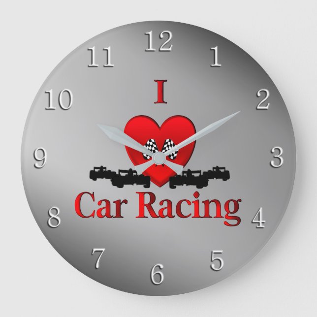 I Heart Car Racing Wall Clock (Front)
