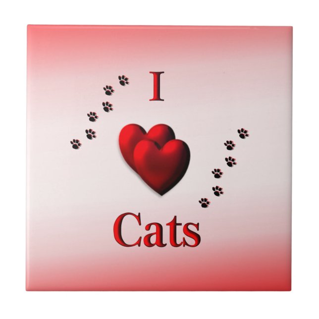 I Heart Cats Paw Print Ceramic Tile (Front)