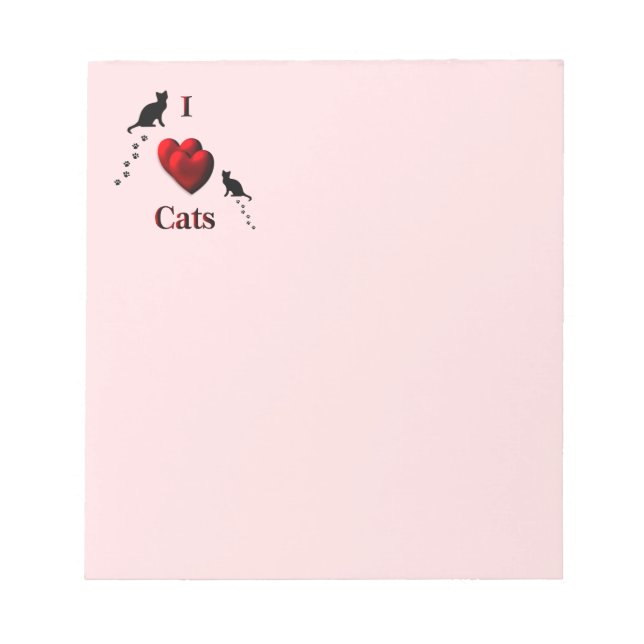 I Heart Cats Pink Notepad (Front)