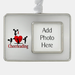 I Heart CheerLeading with Personal Photograph Silver Plated Framed Ornament