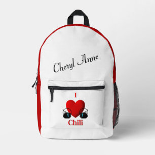 I Heart Chilli Personal Name Printed Backpack