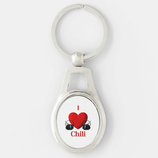I Heart Chilli Pots with Blue Ribbons Key Ring (Front)