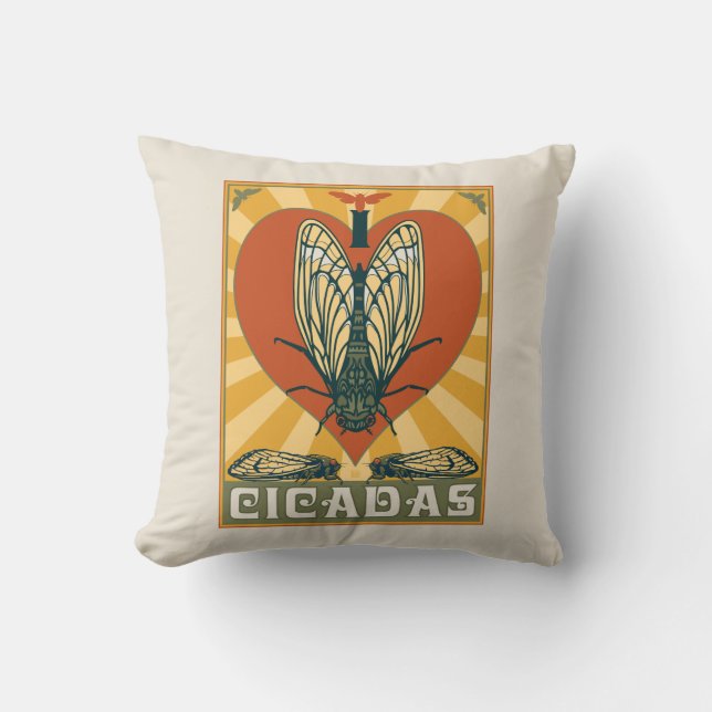 I Heart Cicadas Cushion (Front)