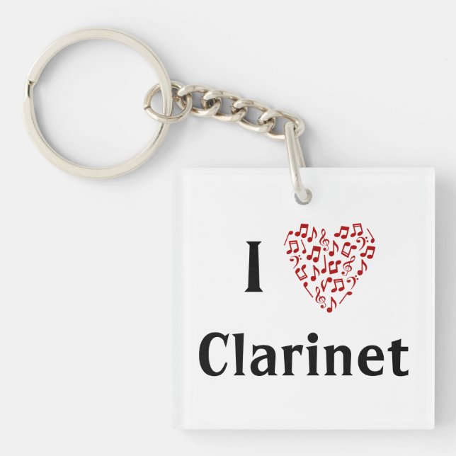 I Heart Clarinet - Music Instrument Key Ring (Front)