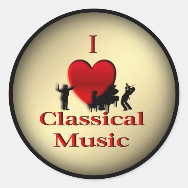 I Heart Classical Music Gold Classic Round Sticker (Front)