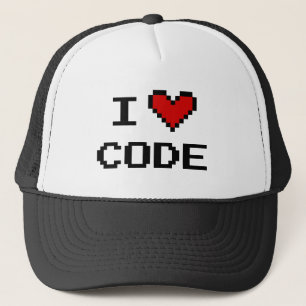I heart code trucker hat for computer programmer