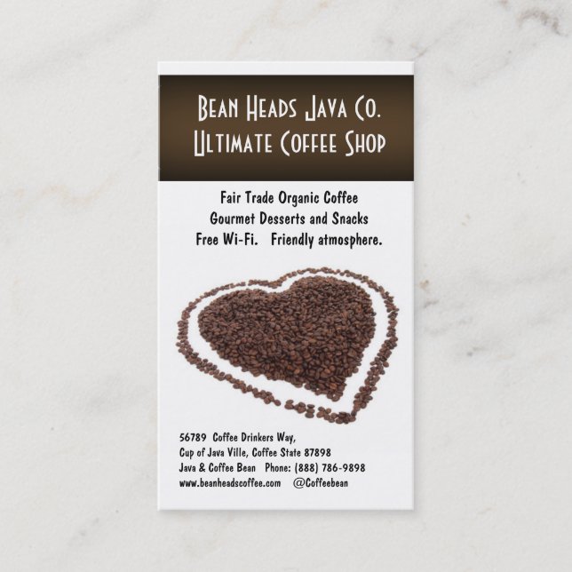 I Heart Coffee!  Heart Shaped Coffee Beans Business Card (Front)
