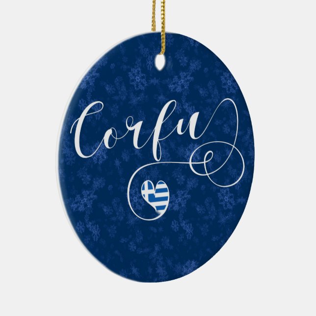 I Heart Corfu, Greek Flag, Kerkyra Ceramic Ornament (Right)