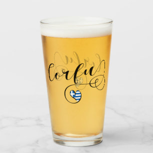 I Heart Corfu, Greek Flag, Kerkyra Glass