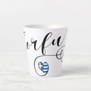 I Heart Corfu, Greek Flag, Kerkyra Latte Mug