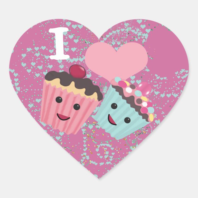 I Heart Cupcakes- I Love Cupcakes Heart Sticker (Front)