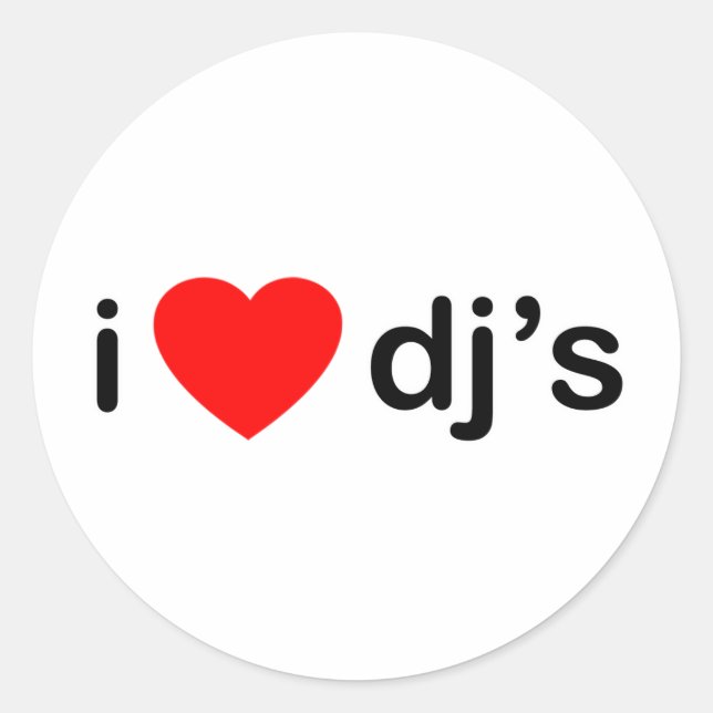 I Heart DJs Classic Round Sticker (Front)