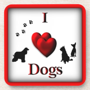 I Heart Dogs Square Drink Coaster