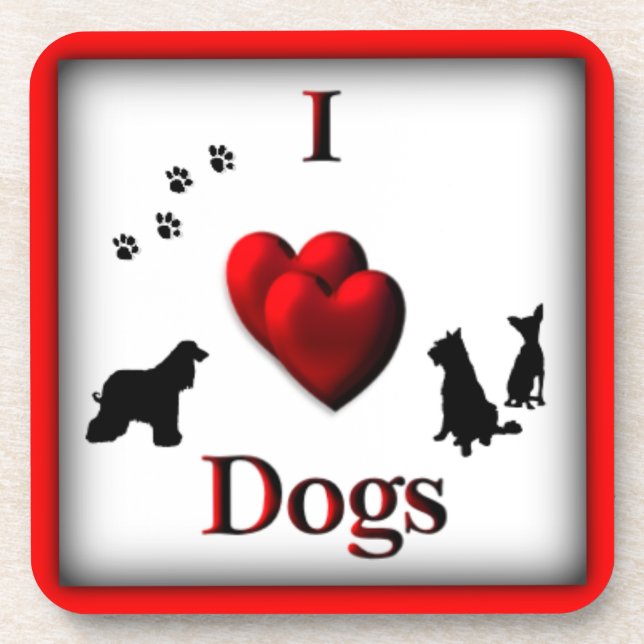 I Heart Dogs Square Drink Coaster (Front)