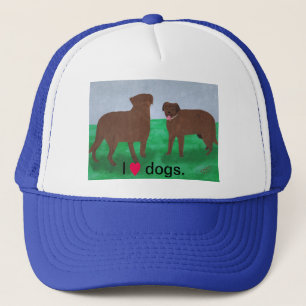 I heart dogs, two brown dogs custom hat