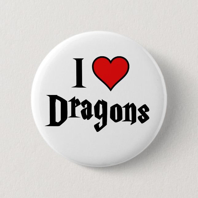 I heart dragons 6 cm round badge (Front)