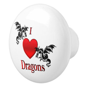 I Heart Dragons Ceramic Knob