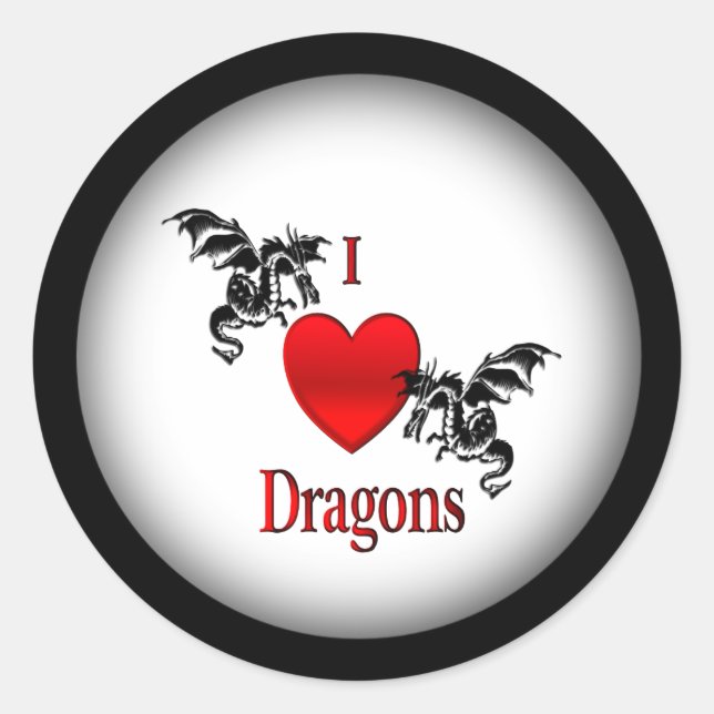 I Heart Dragons Classic Round Sticker (Front)