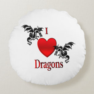 I Heart Dragons Round Cushion