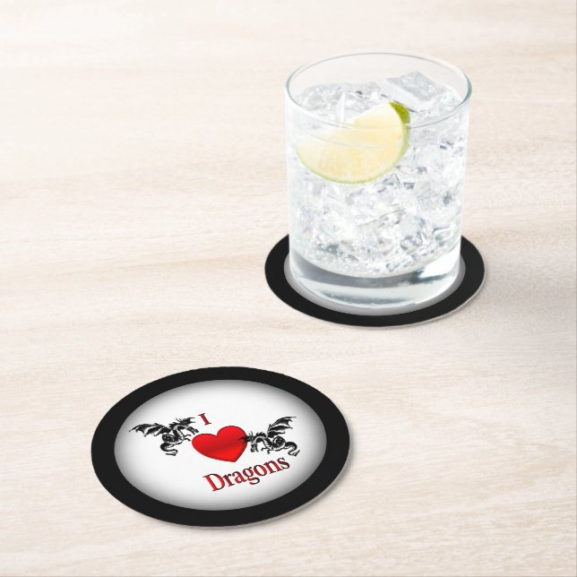 I Heart Dragons Round Paper Coaster (Insitu)