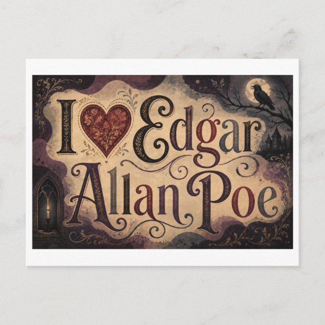 "I [Heart] Edgar Allan Poe" Postcard (Front)