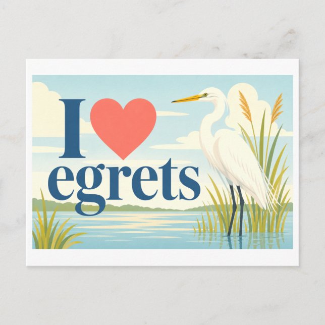 "I [Heart] Egrets" Postcard (Front)