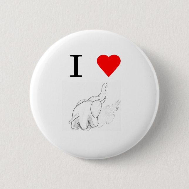 I heart elephants 6 cm round badge (Front)