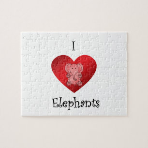 I heart elephants in red jigsaw puzzle