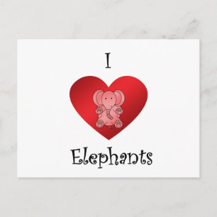 I heart elephants in red postcard