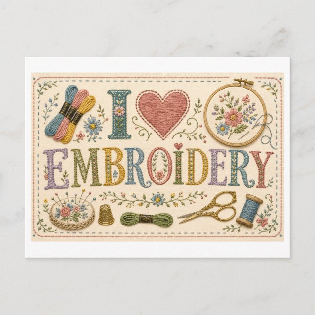I [Heart] Embroidery Postcard (Front)