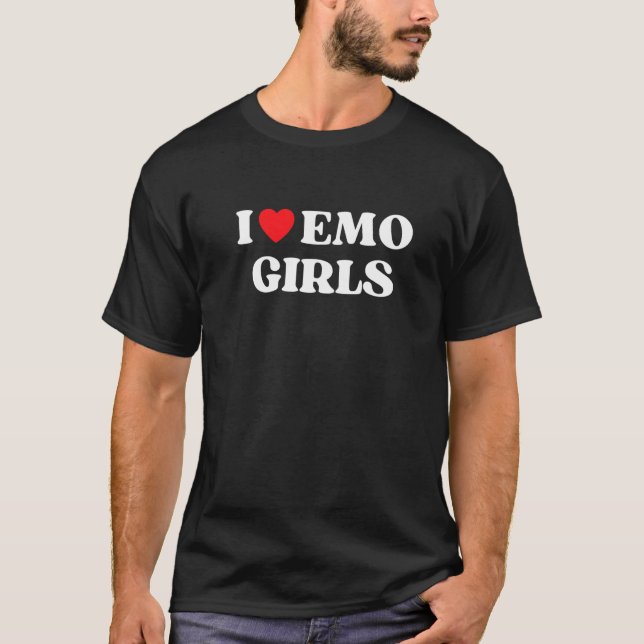 I Heart Emo Girls  Quote Red Heart Emo Girl Style  T-Shirt (Front)