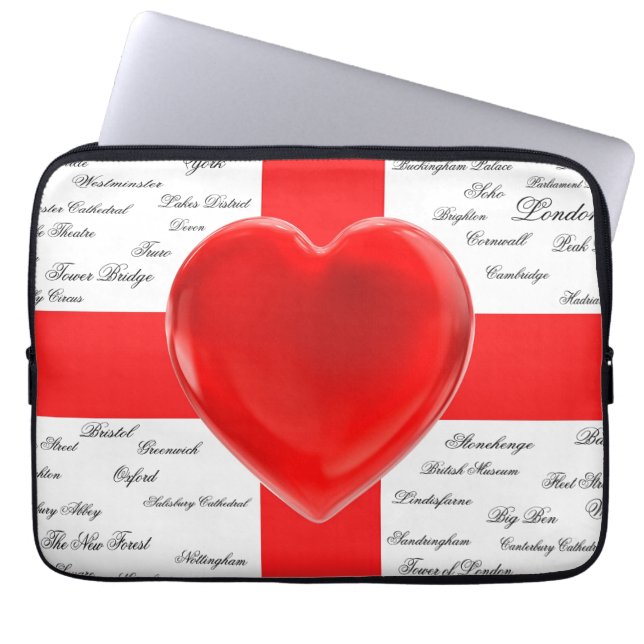 I Heart England Flag of St George Patriotic Laptop Sleeve (Front)