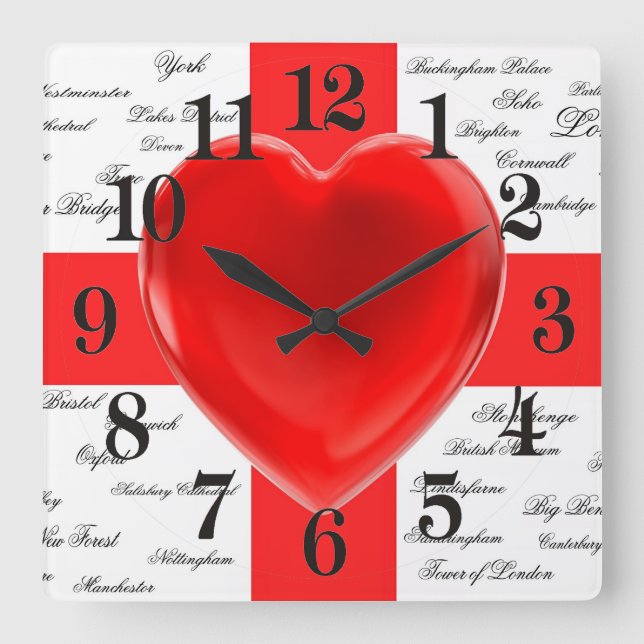 I Heart England Flag of St George Patriotic Square Wall Clock (Front)