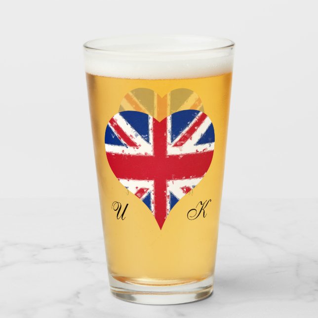 I Heart England UK British Flag Pint Glass (Front Filled)