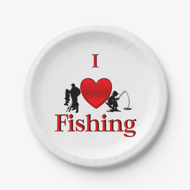 I Heart Fishing Paper Plate (Front)