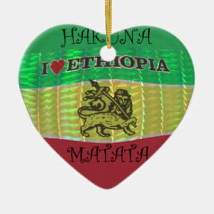 I Heart Flag - Love Ethiopia Red Golden Green Ho Ceramic Tree Decoration