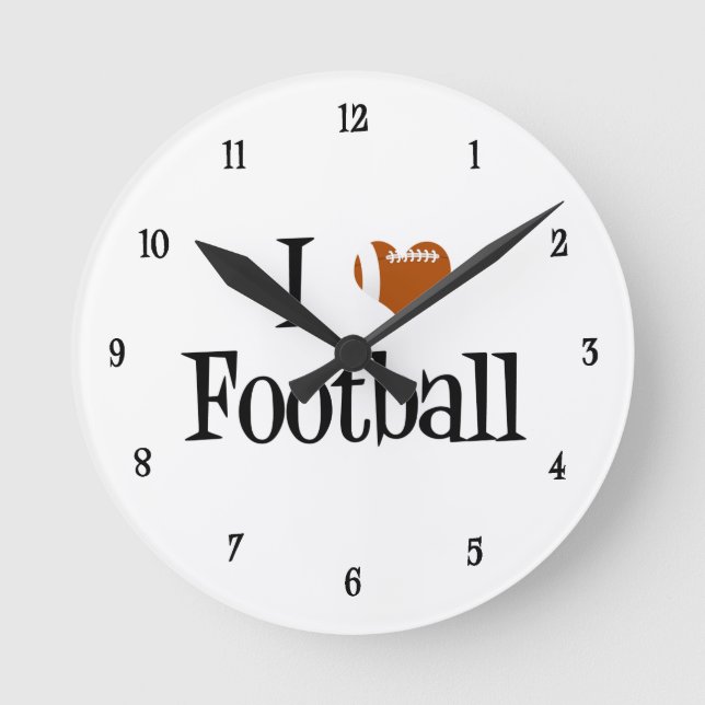 I Heart Football Round Clock (Front)