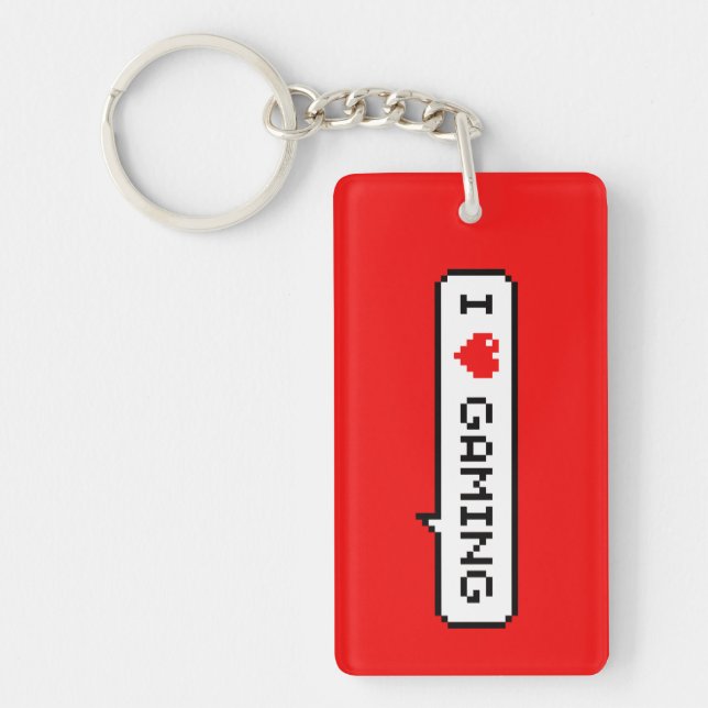 I Heart Gaming I Love Gaming Simple Pixel Art Key Ring (Front)