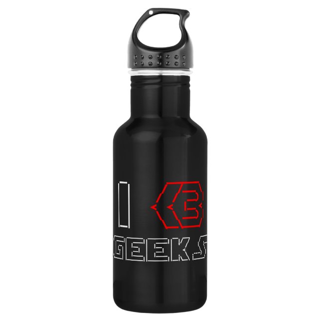 I Heart Geeks ASCII ART 532 Ml Water Bottle (Front)