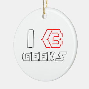 I Heart Geeks ASCII ART Ceramic Ornament