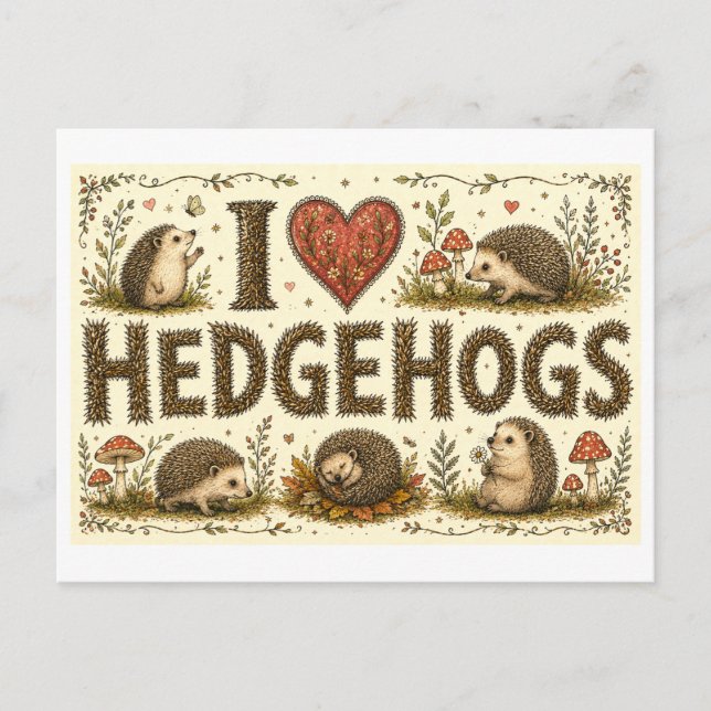 "I [Heart] Hedgehogs" Postcard (Front)