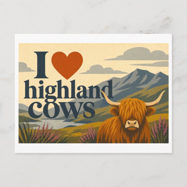 "I [Heart] Highland Cows" Postcard (Front)