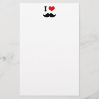 I Heart I Love Black Moustaches Stationery