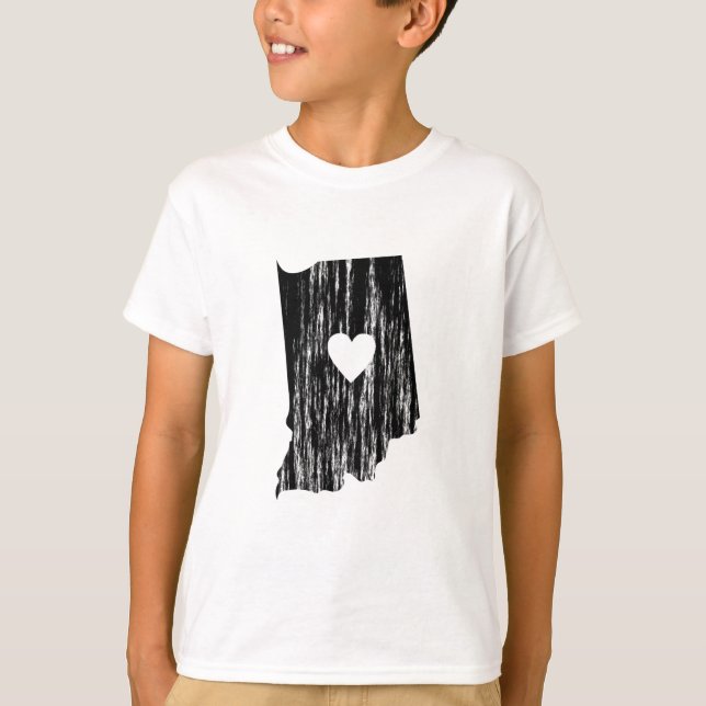 I Heart Indiana Grunge Worn Outline State Love T-Shirt (Front)