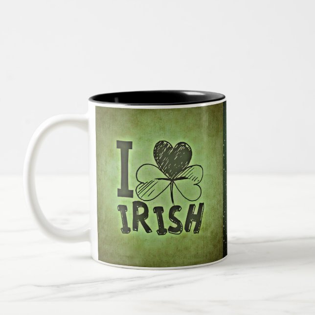 I Heart Irish Shamrock St. Patrick's Day Two-Tone Coffee Mug (Left)