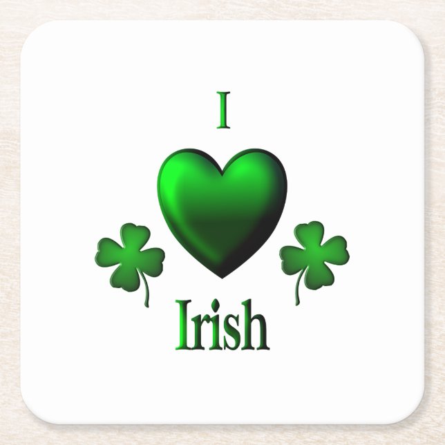 I Heart Irish Square Paper Coaster (Front)