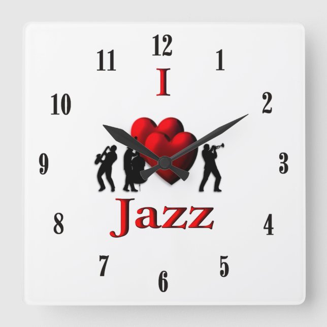 I Heart Jazz Music Square Wall Clock (Front)