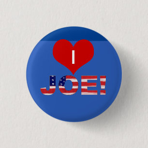 I Heart JOE! On Blue With Flag 3 Cm Round Badge